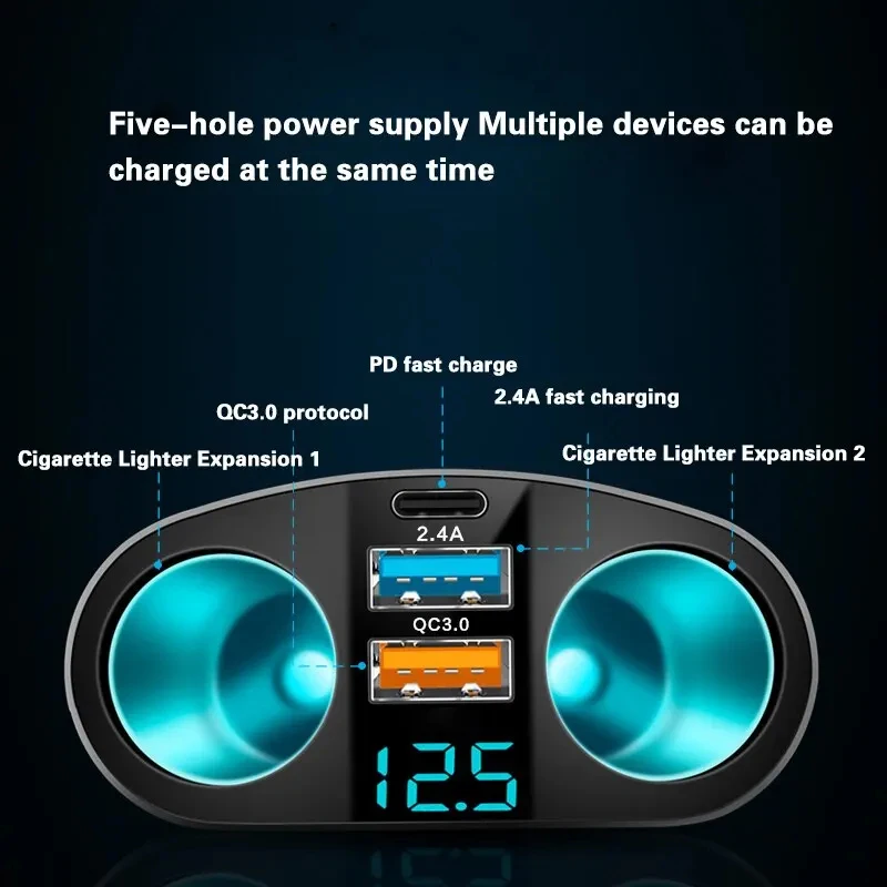 Dual Port Car Charger Fast Charging Adapter With Digital Display LED Screen Universal USB Car Charger For IPhone Samsung Xiaomi