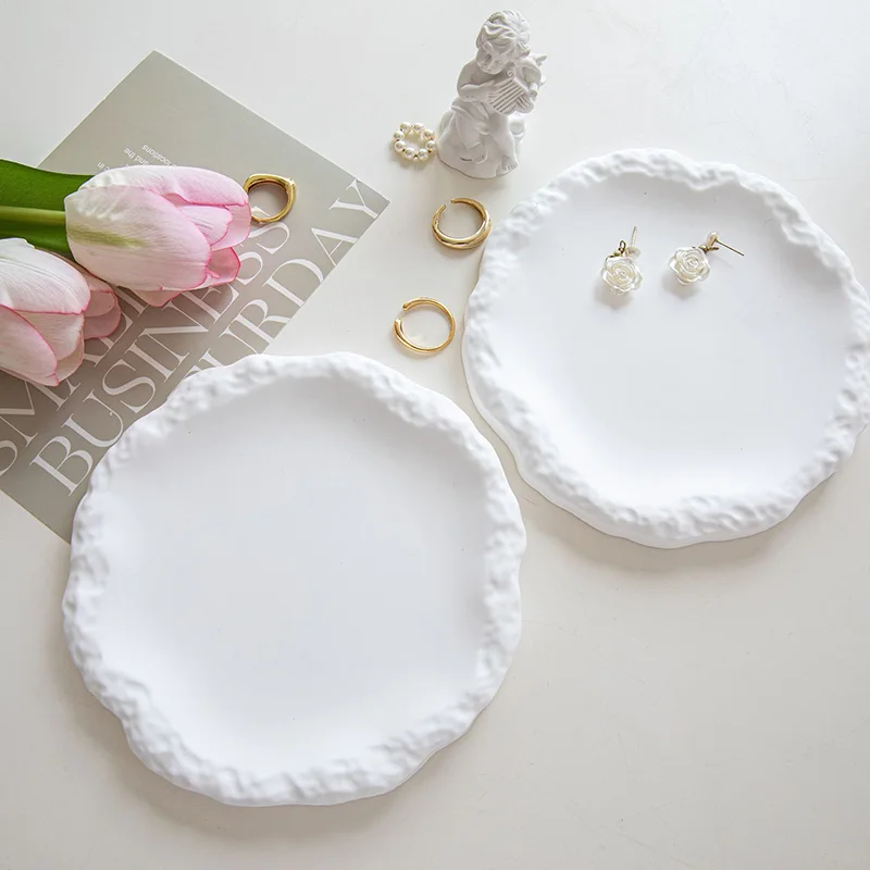 

White Gypsum Plate Photography Props Photography Background Decorative Accessories Jewelry Display Plate