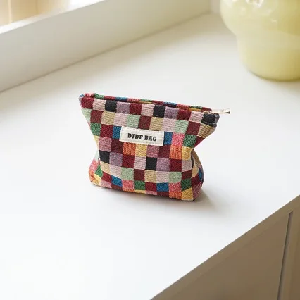 Kleine Reise-Kosmetiktasche, Aufbewahrungstasche, Lippenstift-Liner-Tasche, tragbare Kulturtasche, karierte Tasche – Detail 5