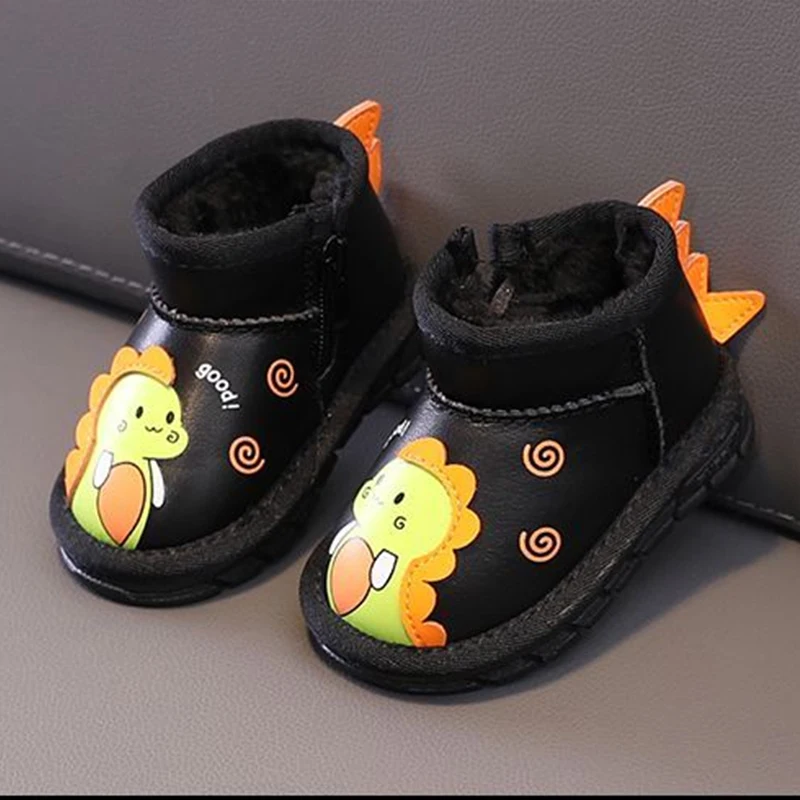 Cute Cartoon Dinosaur Baby Boys\' 2022 Snow Boots Children\'s Fashion Round Head Casual Non Slip Warm Winter Girls\' Short Boots