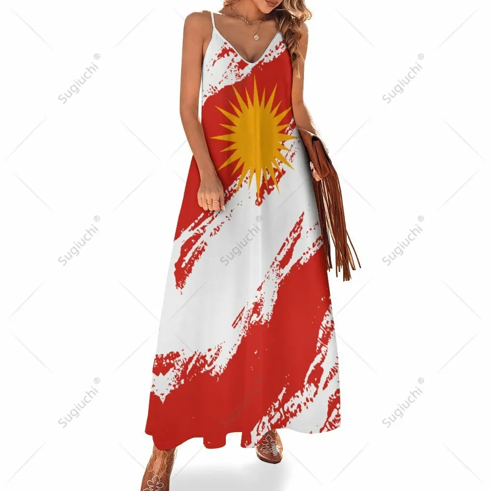 

Long Dresses Dress Yezidi Flag Print New Casual Sleeveless Women's V-Neck Printed Dress Swing Retro Dresses