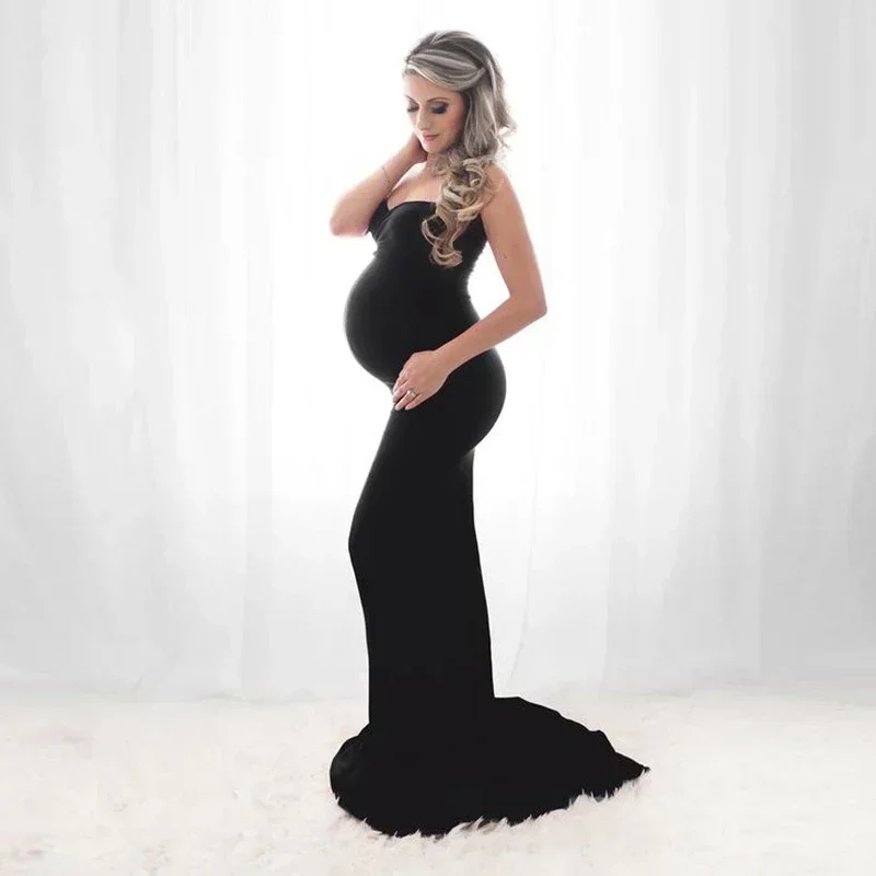 Maternity Sleeveless Low Chest Dresses For Photo Shoot Pregnancy Photography Props Maxi Gown Dresses For Pregnant Women Clothes