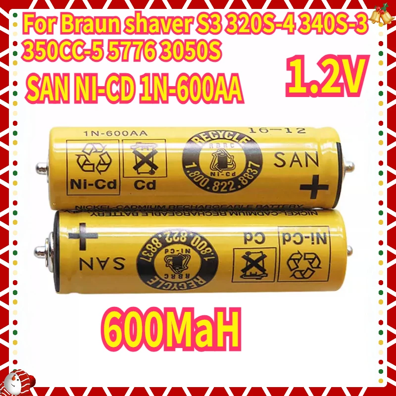 

SAN NI-CD 1N-600AA 1.2V Battery For Braun shaver S3 320S-4 340S-3 350CC-5 5776 3050S battery with pins on both ends