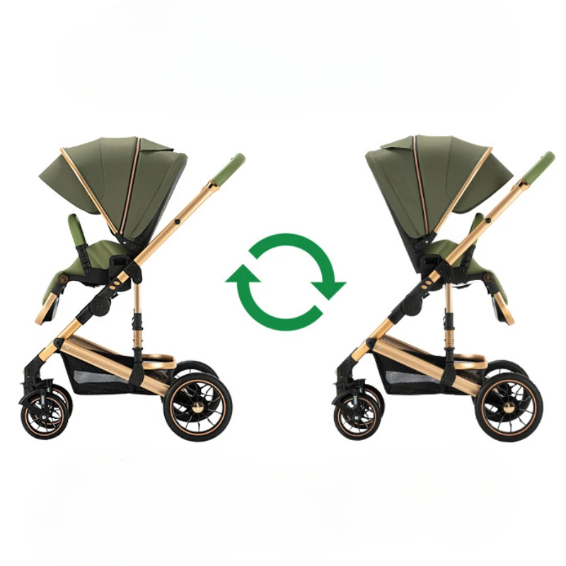 High View Two-way Stroller Eggshell Sleeping Basket Can Sit or Lie Down Lightweight Four Wheel Stroller Luxury Trolley Pushchai