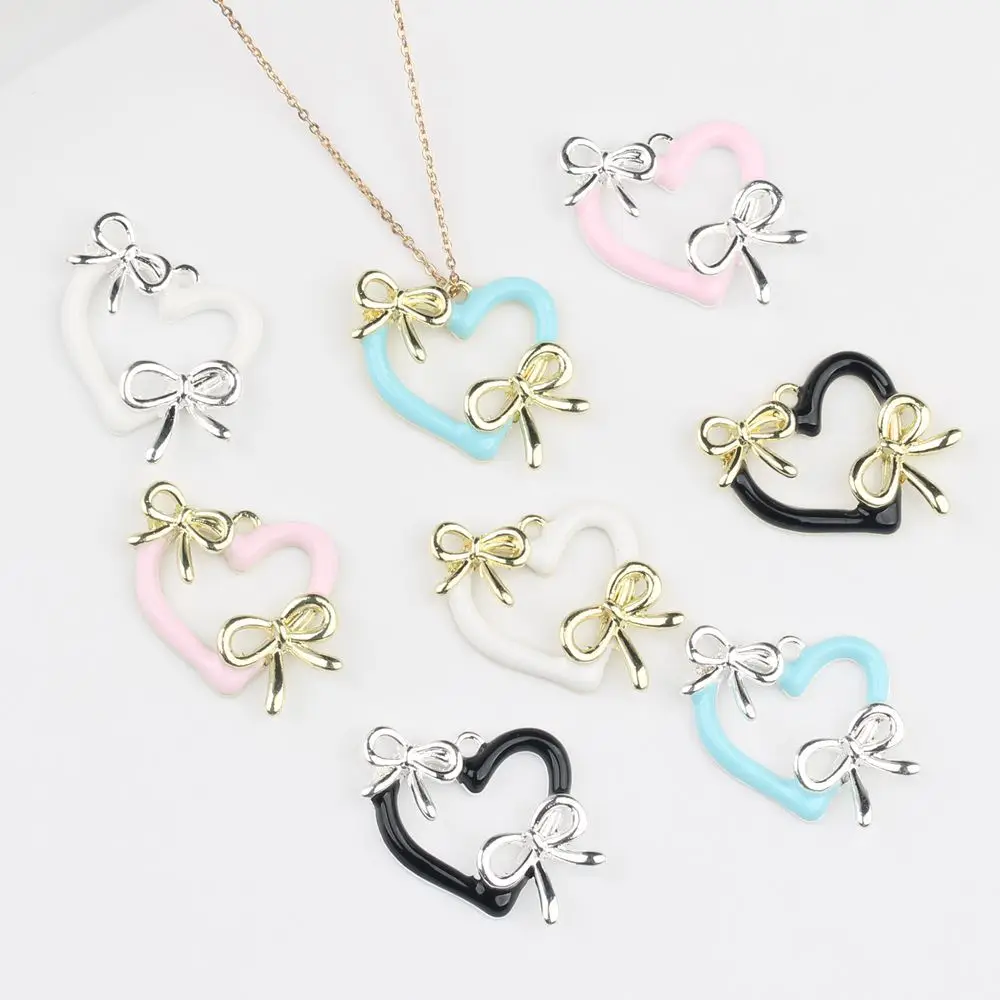 10pcs/lot 22*24MM Zinc Alloy Enamel Bow-shaped Heart Pendant Charms DIY Necklace Bracelet Earrings Accessories