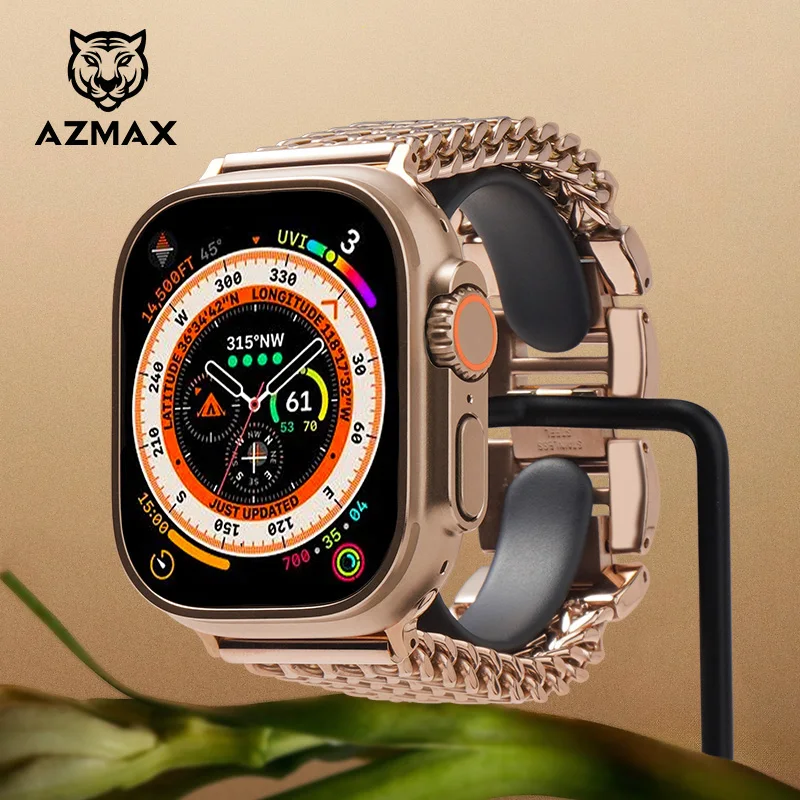 AZMAX Men's Hollow Stainless Steel Bracelet for Apple Watch Series S10 Watch Strap Accessory