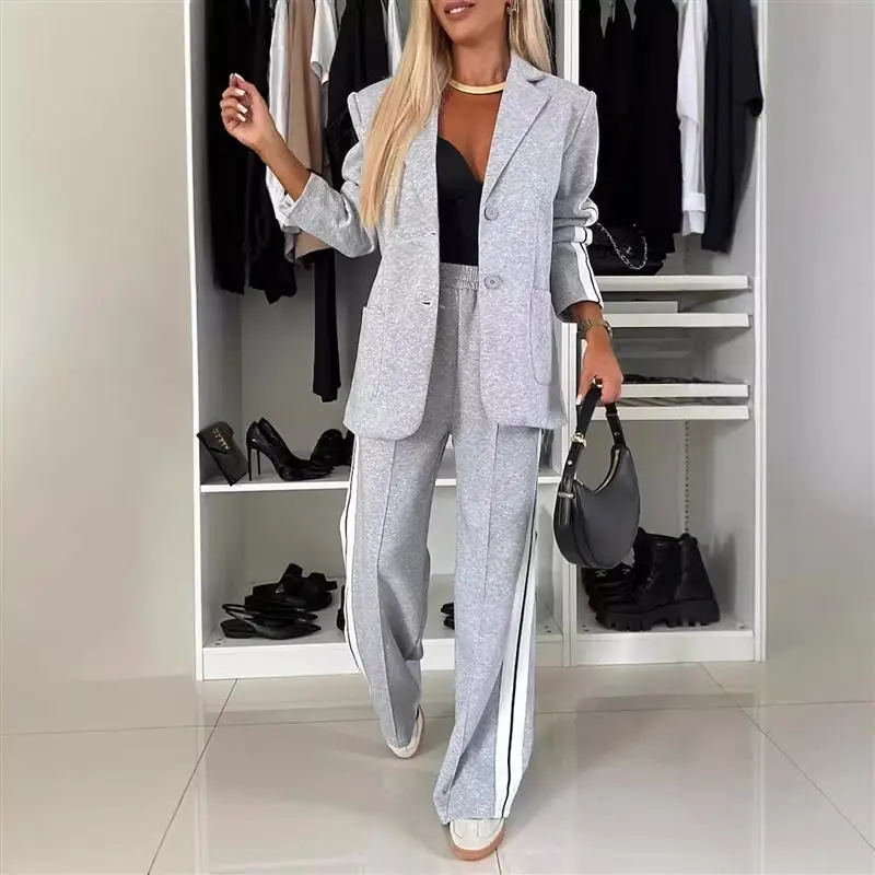 

Women's Autumn Winter Casual Lapel Suit Set Long Sve Two-Piece Faionable Workwear for Adults Spring Season