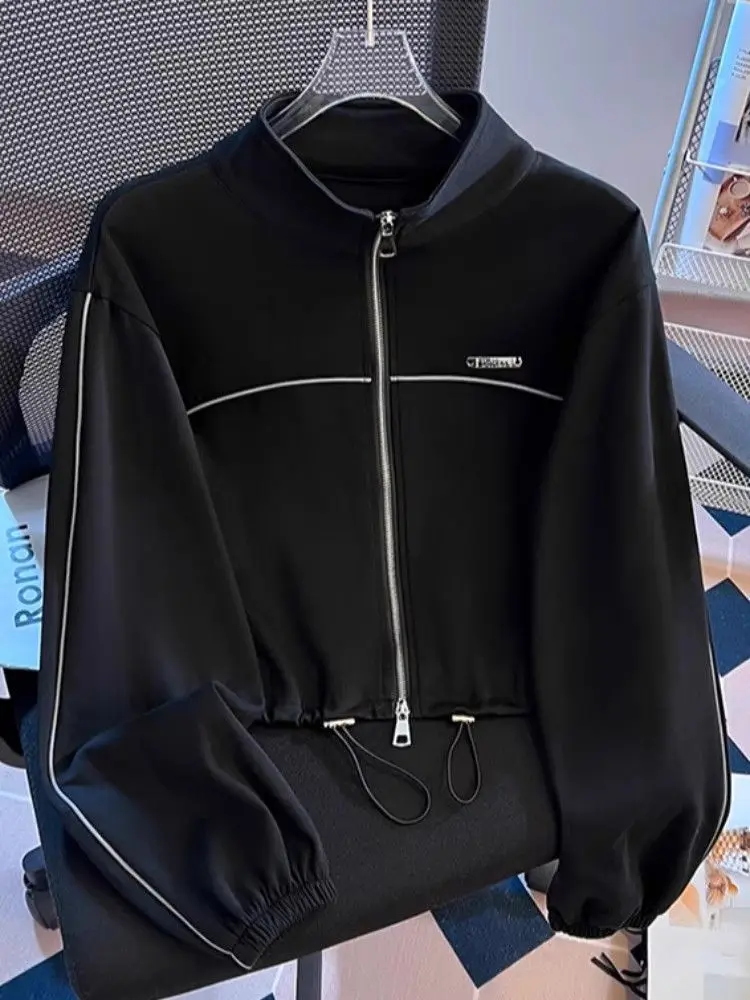 Women's Zipper Hoodie Cardigan Loose Fit ort Sve Long Zipper Stand Collar Double Zipper Spring Autumn Self-Kee Sle