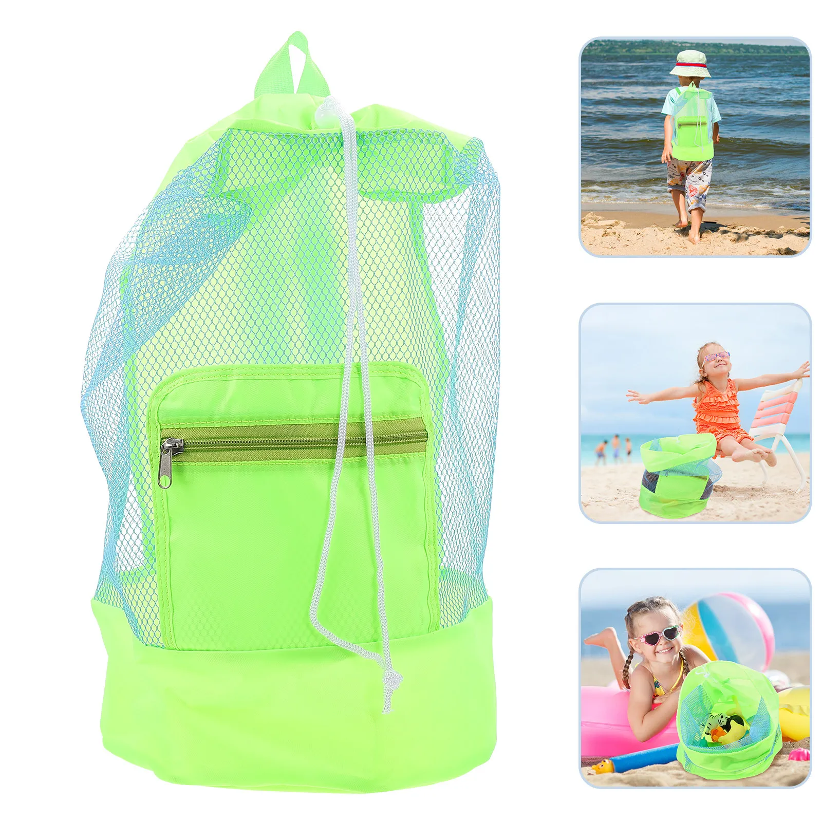 

Large Mesh Beach Bag Kids Storage Pouch Lightweight Portable Nylon Drawstring Backpack for Beach Shells Towels Sunglasses