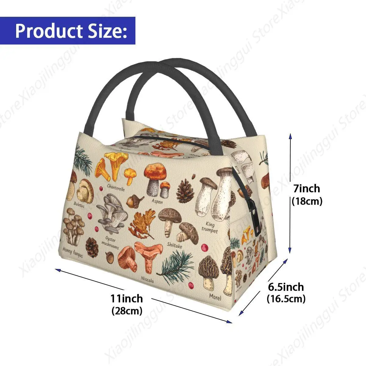 Lunchtassen Paddestoelsoorten Thermische koeltassen Draagbare picknickpaddestoelen Thema Canvas Lunchbox Voedselopbergzakken