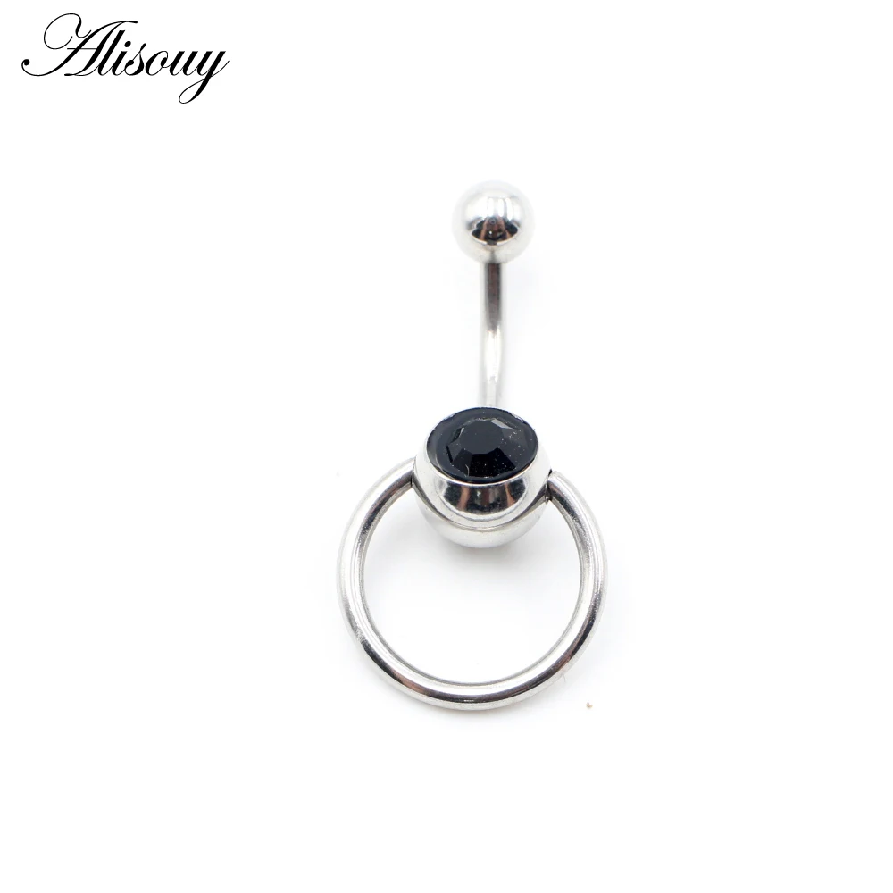 Alisouy 1pc Round Blue Crystal Ball Belly Piercing Ombligo Navel Piercing Belly Ring Stainlss Steel Button Rings Body Jewelry