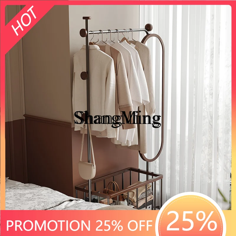 FG good-looking  removable floor coat rack with mirror bedroom basket frame integrated hanger retro multi-function