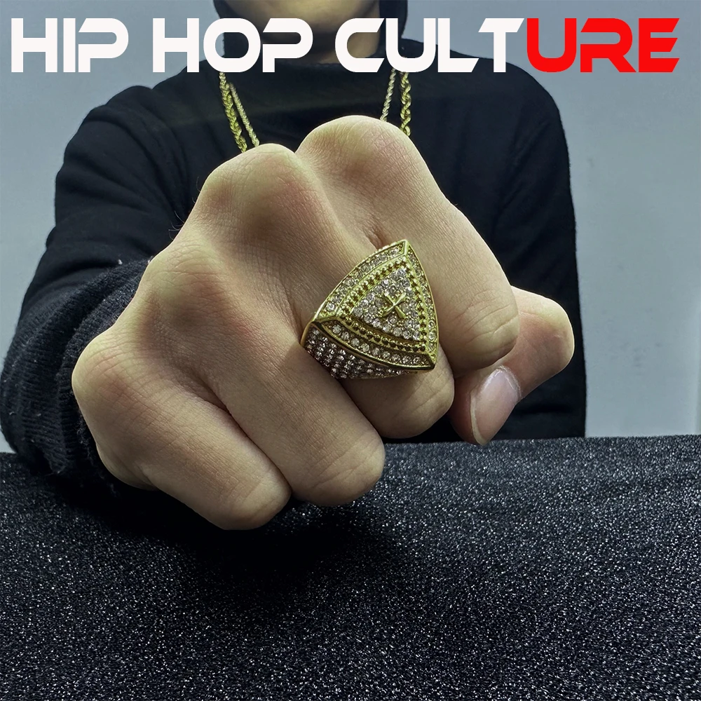 Men's exclusive hip-hop triangle ring, luxurious diamond inlay, high-end customization, suitable for street rap and gangsters