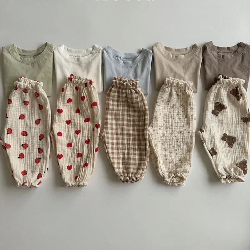 

Baby Breathable Clothes 2025 Summer New Baby Loose Trousers Solid Infant Casual Pants Cute Print Toddler Mosquito Proof Pants