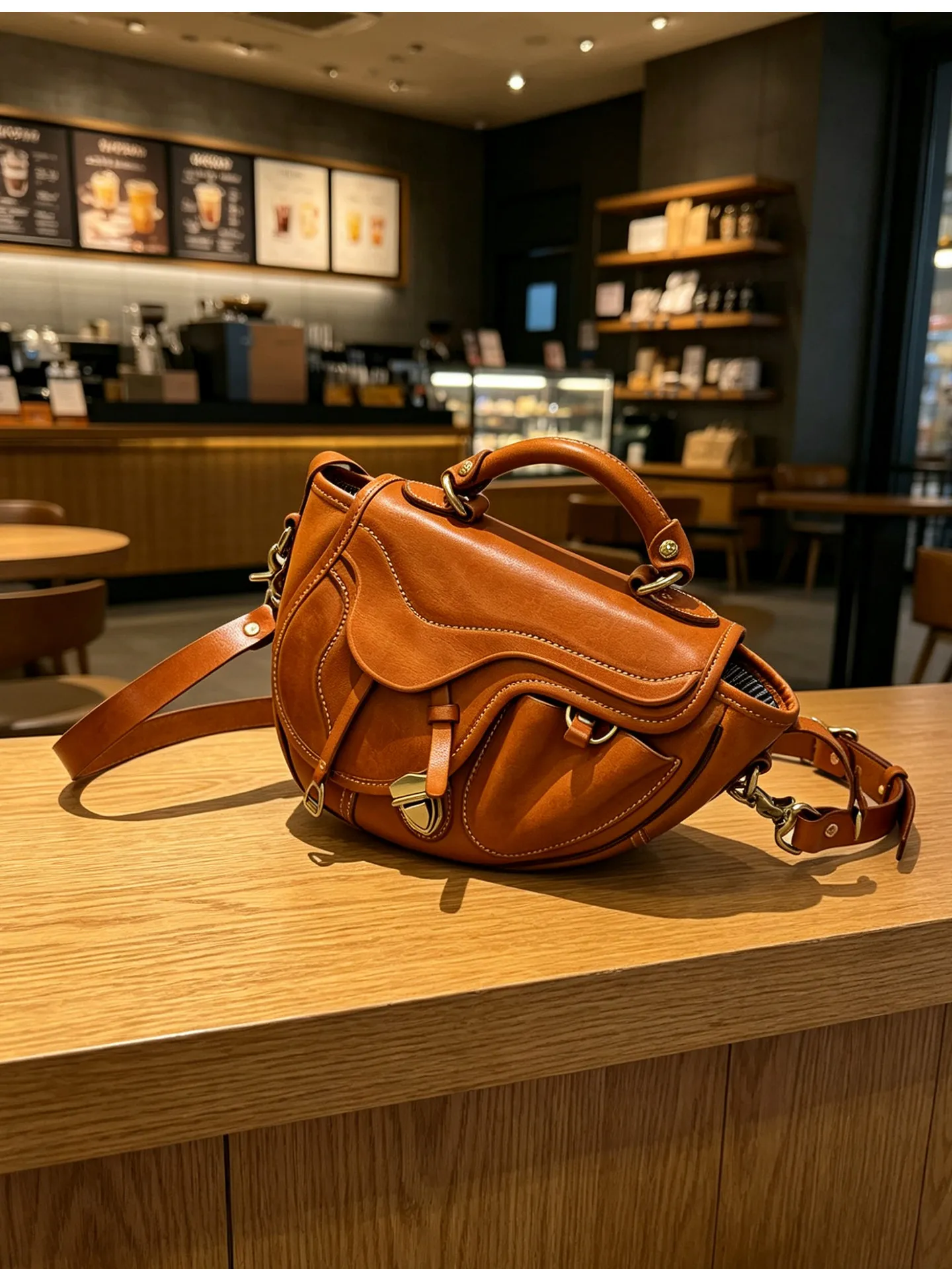 Handgefertigte, hochwertige Damen-Satteltasche aus erstklassigem Rindsleder für den täglichen Gebrauch, luxuriöse Schultertasche aus echtem Leder für Reisen. – Detail 4