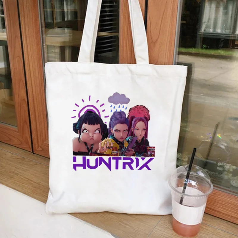 

Kpop Demon Hunters сумка на плечо мультфильм эко сумка большая вместительная сумка через плечо модная портативная холщовая сумка для хранения подарок