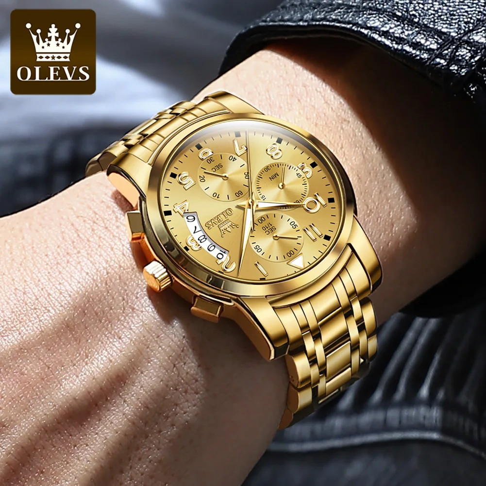 OLEVS 2879 Classic Quartz Movement Watch For Men Crown Luminous Scale 30m Waterproof Time Reading Function Date Window Watch