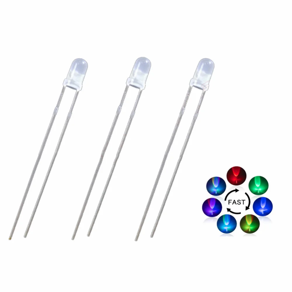 100 Pcs 3mm Diffused LED Diode Fast/Slow Flash Multicolor Bulb Lamps Electronics Components Indicator Light Emitting Diodes