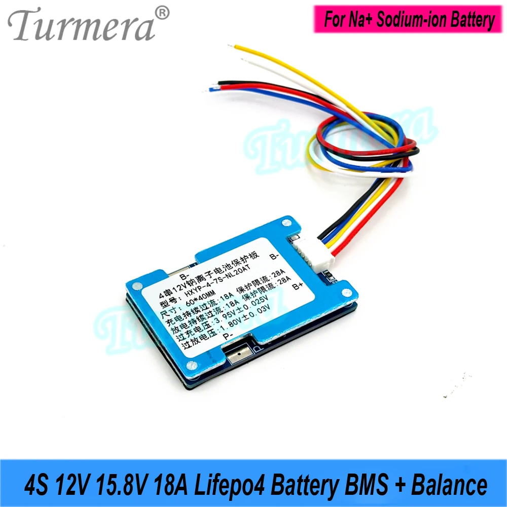 Turmera 4S-8S 12V 24V Sodium-ion Battery BMS 18A with Balance 20A NTC for 3.0V 3.95V 18650 32140 Sodium Li-ion Battery DIY Use