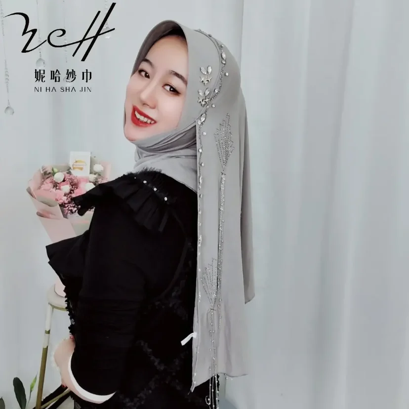 젬 태슬 무슬림 여성 파티 숄 랩 히잡