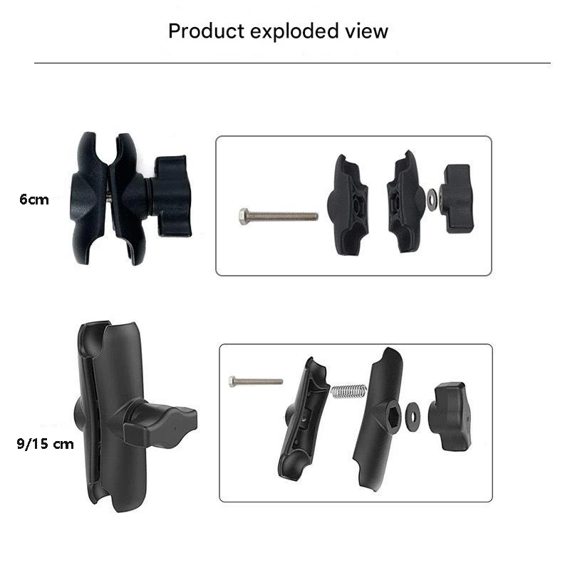 Aluminiumlegierung Doppel-Sockelarm Kompatibel mit 1 Zoll (25mm) Kugelkopf RAM-Halterungsarm für Motorrad-Handy- und Kamerahalterung – Detail 3
