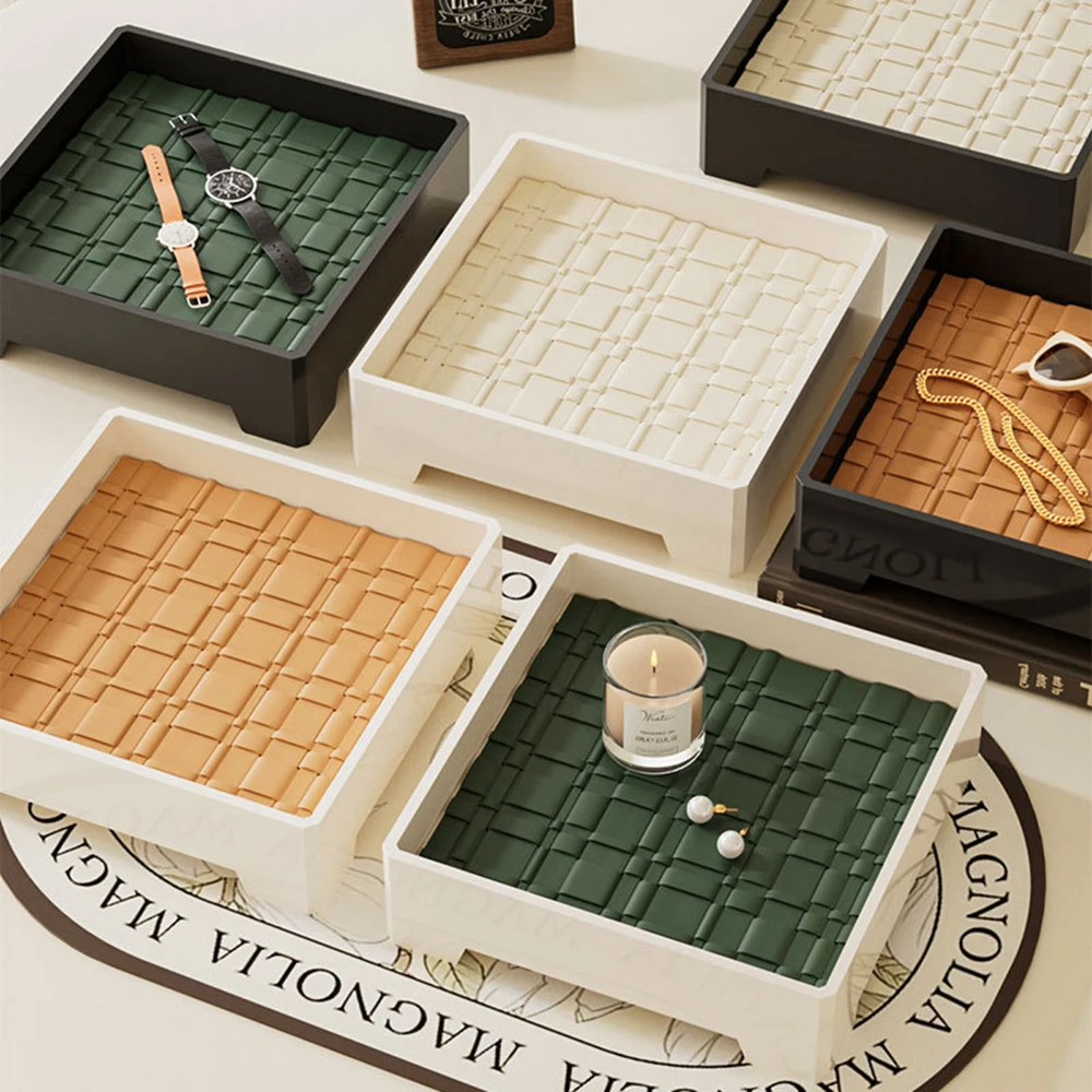 Light Luxury Ancient Leather Storage Tray Box Leather Aromatherapy Tray Desktop Ornament Decor Keys Coins Holder Trays