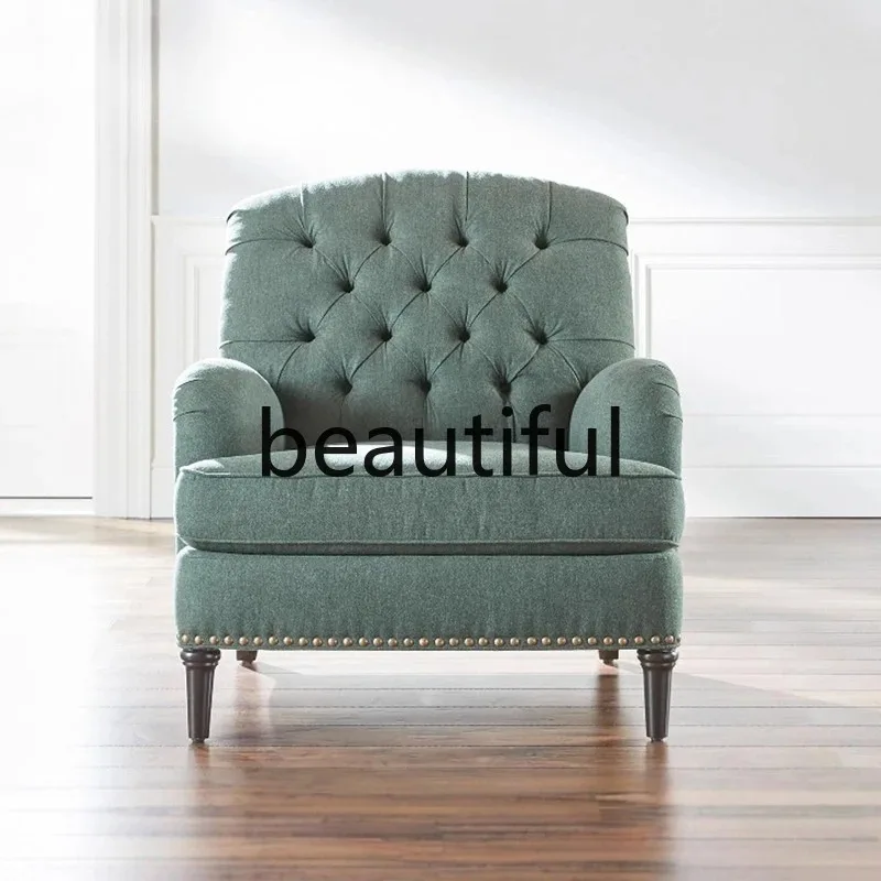 

X Leather retro leisure chair, villa mansion living room buckle single sofa