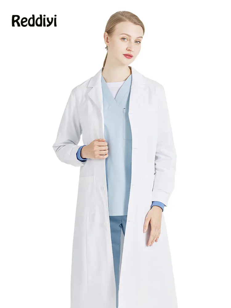 

Female Doctors Uniform White Lab Coat Nurse Costume for Women Beautician Work Clothes Slim Medical Clothing Veterinary Overalls