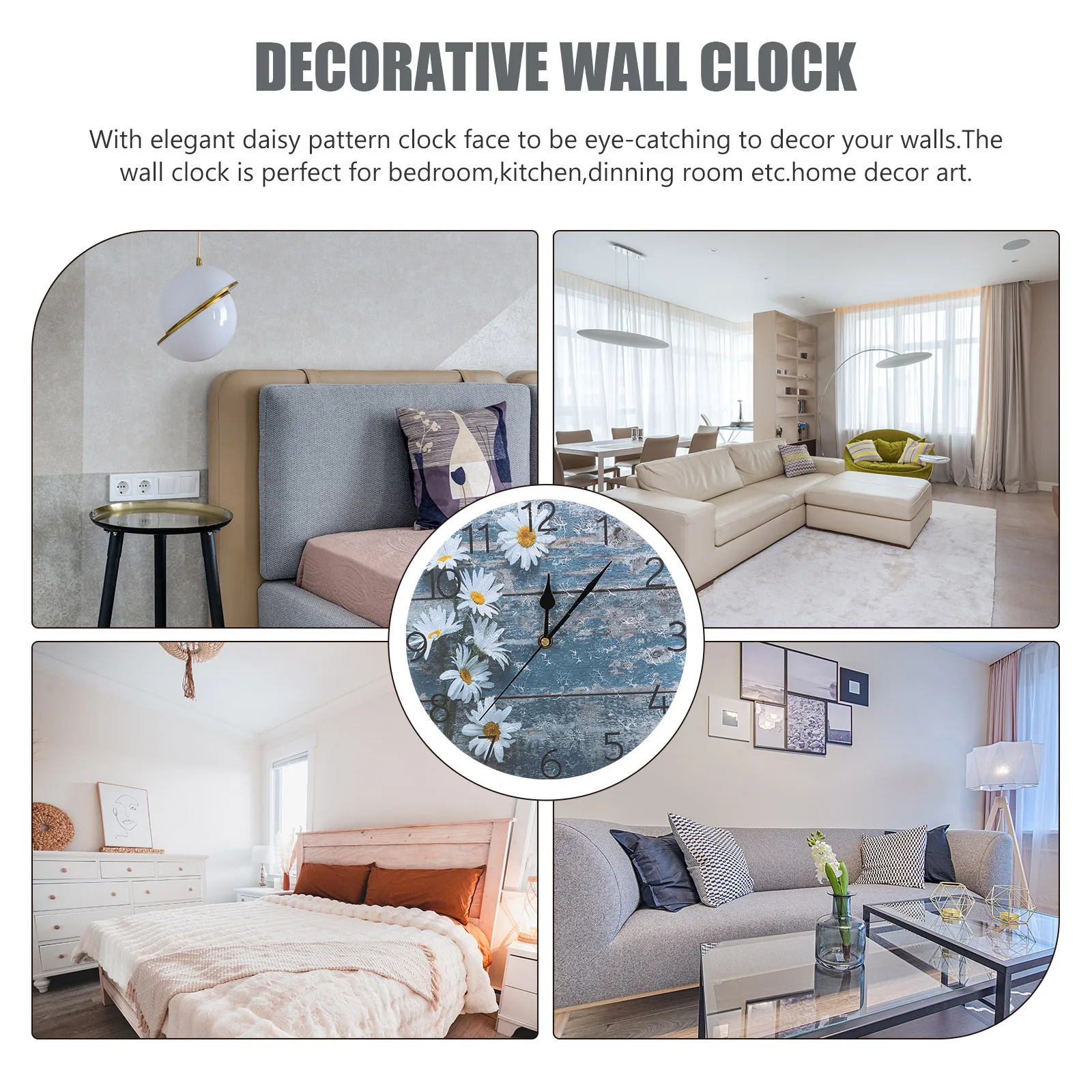

Elegant Daisy Hanging Round Sturdy Easy Read Numbers Home Decorative Bedroom Living Room Office Kitchen Farmhouse Wall