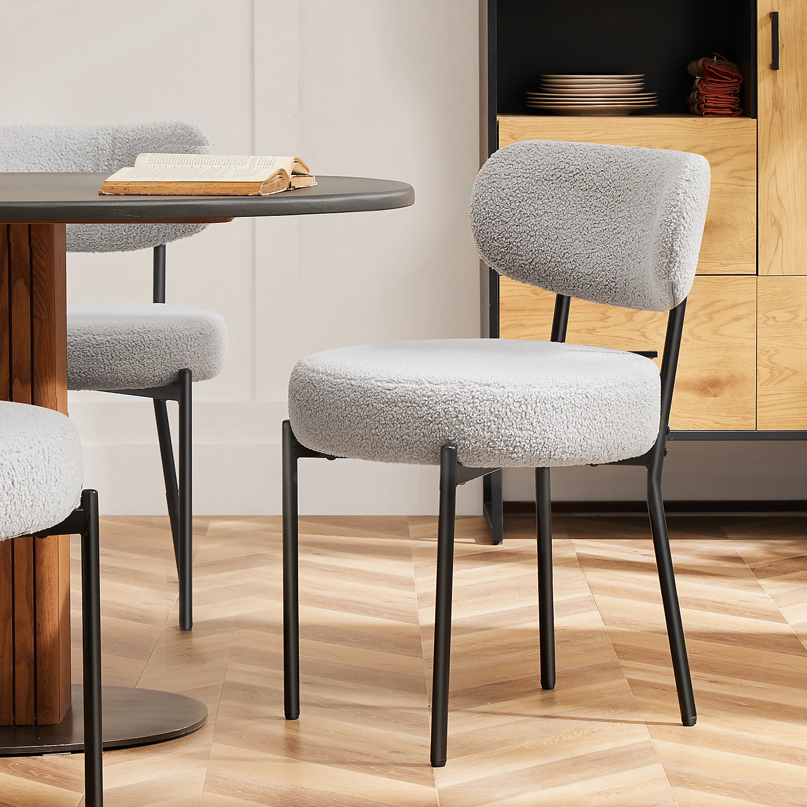 

JHK Ergonomic Round Dining Chairs Set of 2 Plush Fabric Kitchen Chairs with Curved Backrest Metal Legs For Living Room