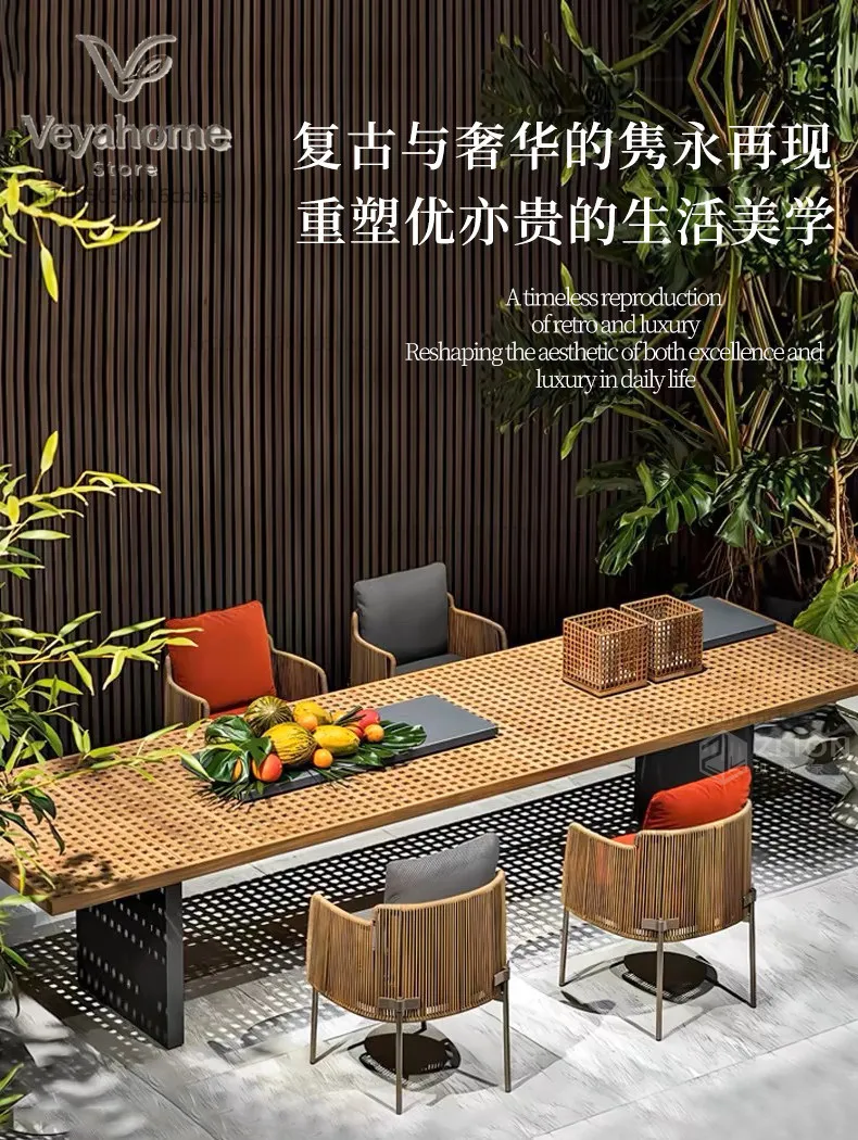Outdoor teak table and chairs villa courtyard bed and breakfast teak dining table outdoor garden open-air leisure solid wood