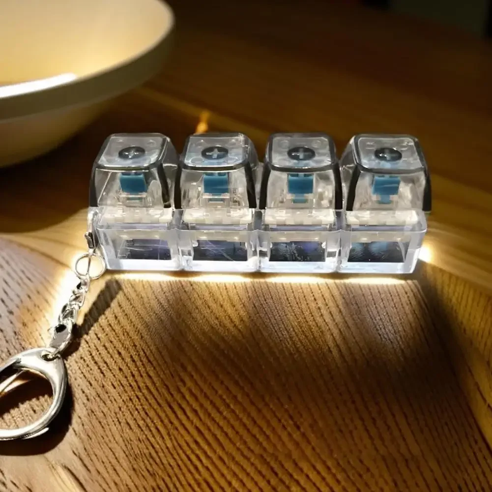 Portable 4 Keys Mechanical Keyboard Fidget Keychain, Fashion Car Keychain With RGB Light ,Stress Relief Toy for Anxiety Relief
