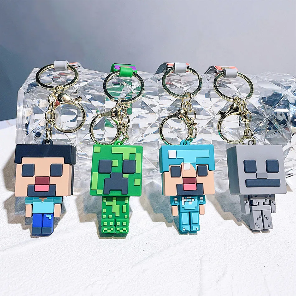 Hot Game Minecraft Figure Model Toys Pixel Keychain My World Cartoon Creeper Doll Silicone Pendant Keyring Car Backpack Key Gift