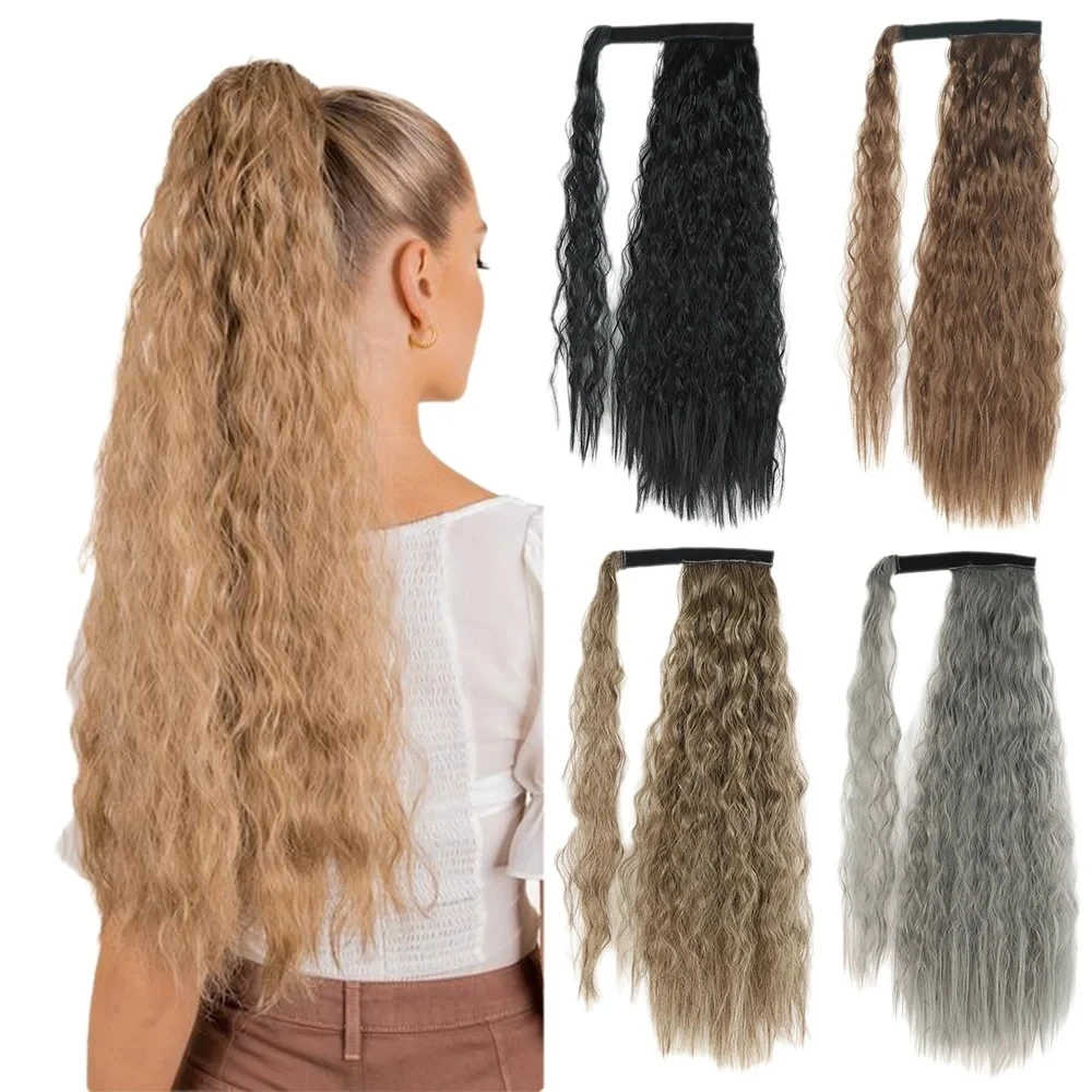 

Синтетический хвостик, 22-дюймовый длинный вьющийся зажим для волос, зажим для кукурузной волны, термостойкий для женщин