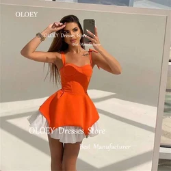 OLOEY 2024 Elegant Satin Prom Dresses Spaghetti Straps Above Knee Evening Dresses Mini Cocktail Dress Corset Back