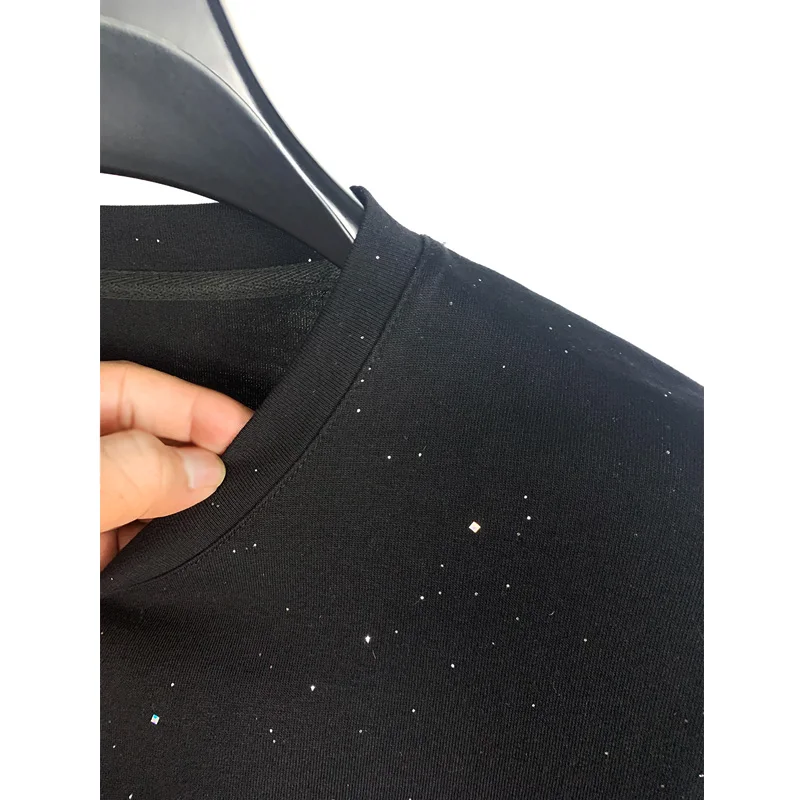 2025 Fashion Trend Heavy Sequin Round Neck T-Shirt Handsome Men Japanese Style Ins Summer New Loose Starry Sky Short Sleeve Top