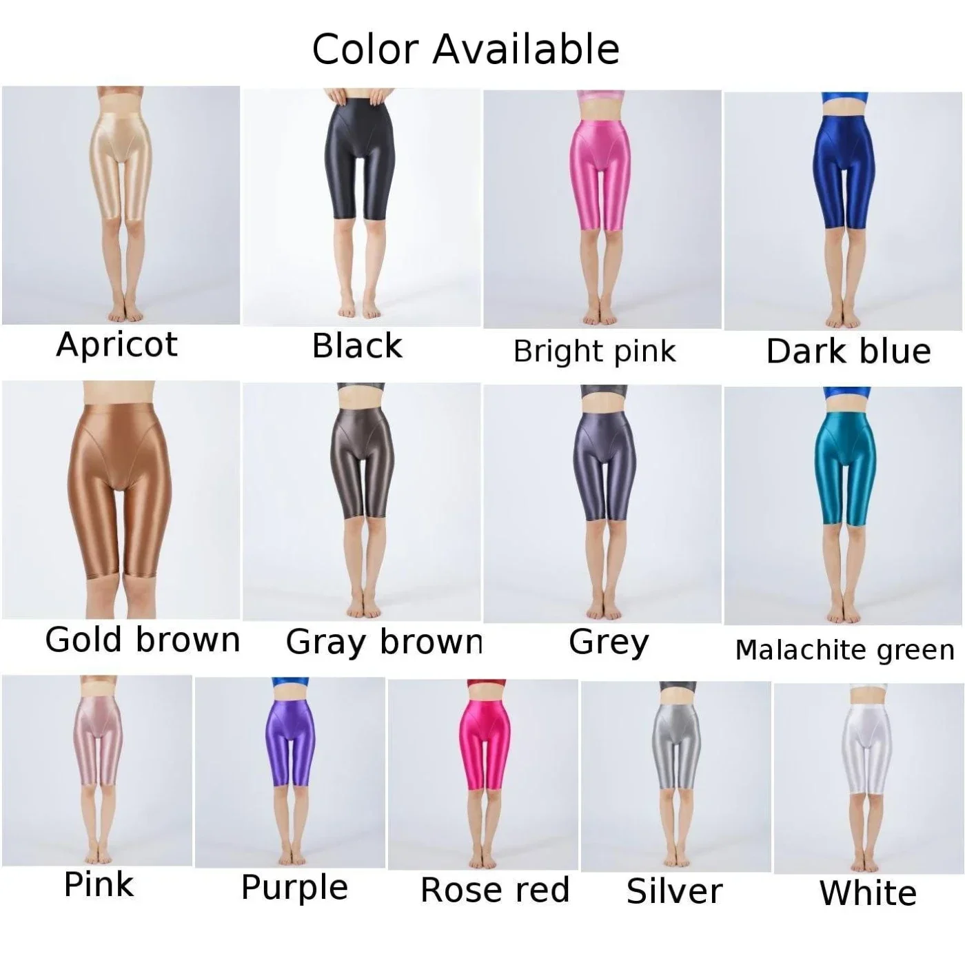 Women Yoga Short Pant Oily Shiny Silky Bottoming Sexy Stretchy Bodycon Plain Fit