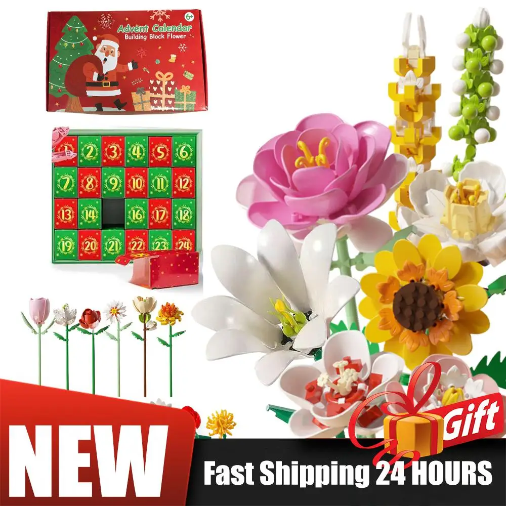 

24 Days Flower Bouquet Advent Calendar Christmas Countdown Calendar Flower Christmas Building Blocks Kids Educational Toy Decor