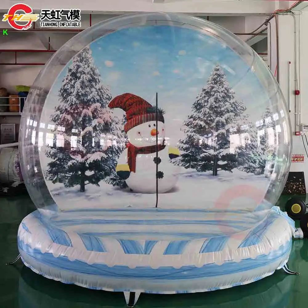 Snelle Verzending 5.5x3.5m Opblaasbare Sneeuwbol Met Tunnel Bouncy Base Optioneel Kerst Tunnel Tent Bubble Huis te koop