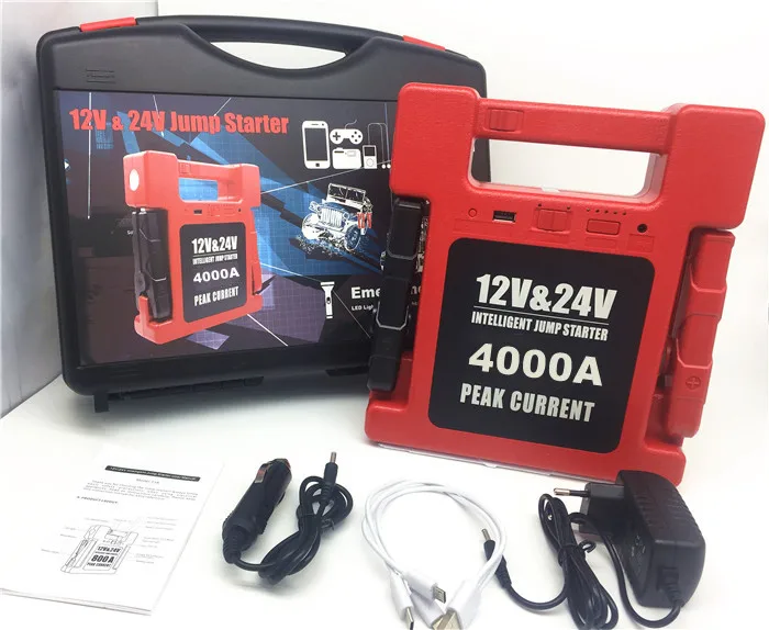36000mAh Lithium Jump Starter With LED Light 12/24V Diesel Vehicle Power Bank 4000A Peak Current For Car Truck Bus Motorcycle