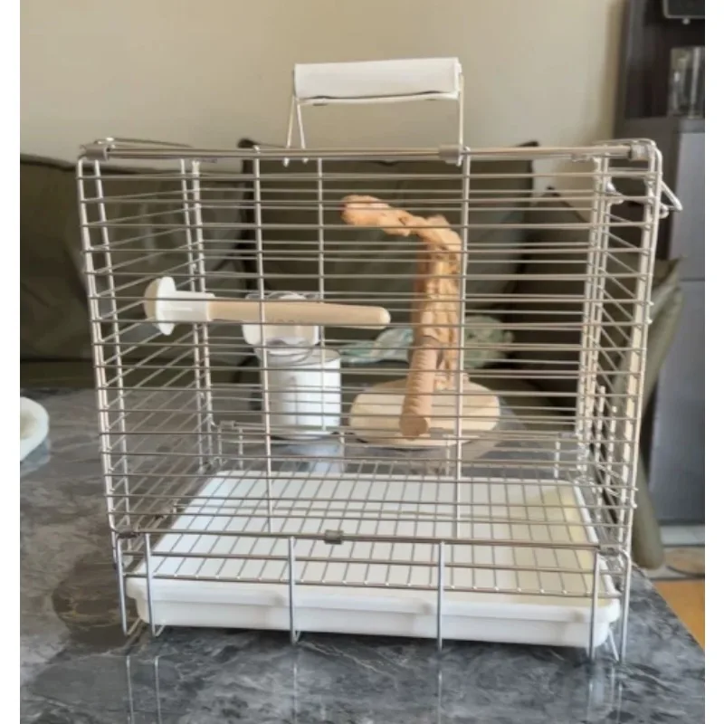 Yuyi 304 stainless steel folding cage out bird cage tiger skin Xuanfeng peony portable portable cage splash-proof