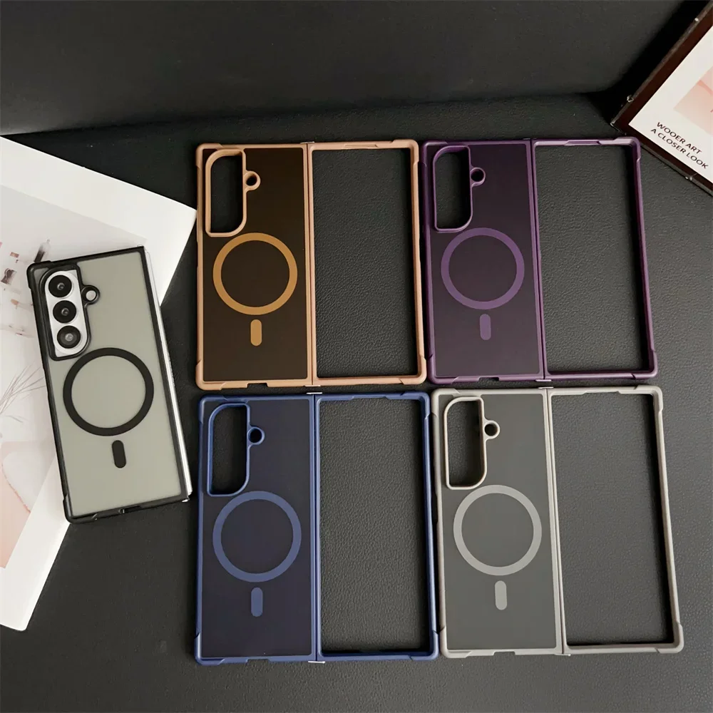 

For Magsafe Magnetic Matte Transparent Phone Case for Samsung Galaxy Z Fold 7 6 5 4 Fold7 Fold6 Airbag Bumper Shockproof Cover