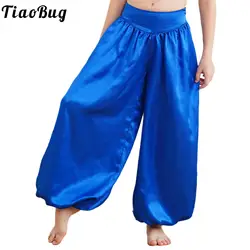 Boys Girls Belly Dance Tribal Harem Pants Satin Bloomers Halloween Party Bellydance Pants Egyptian Lantern Pants Loose Trousers