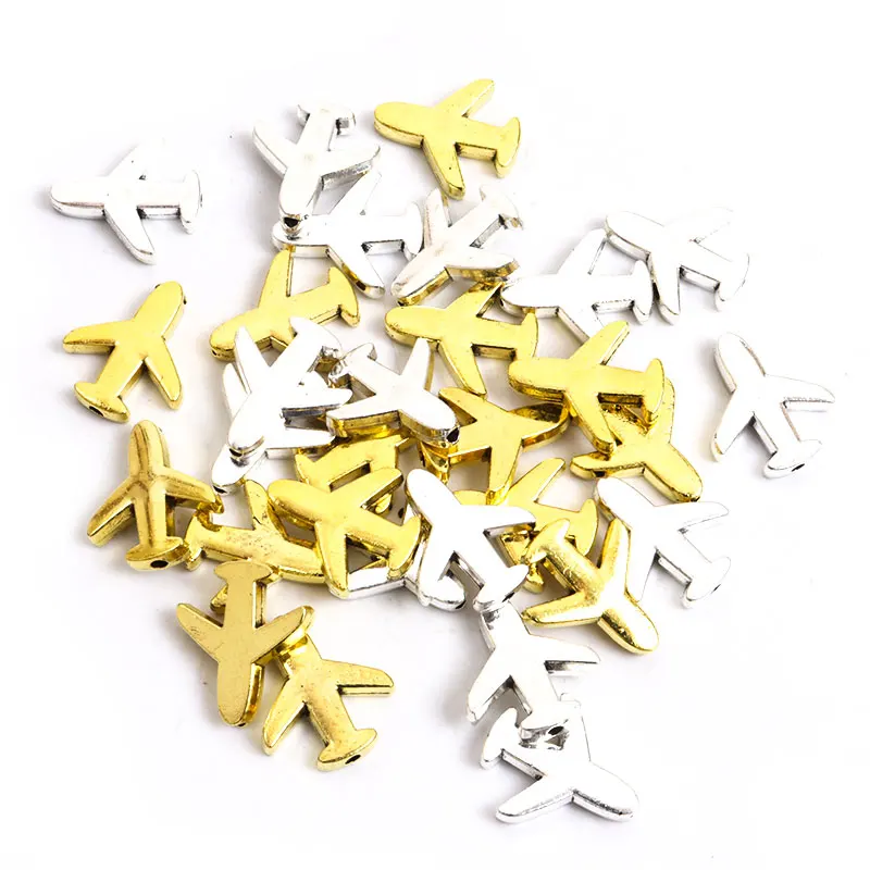 10pcs Airplane Alloy Spacer Beads Charms 1.3mm Hole Gold/Silver Color Metal Loose Bead For Jewelry Making DIY Bracelet Accessory