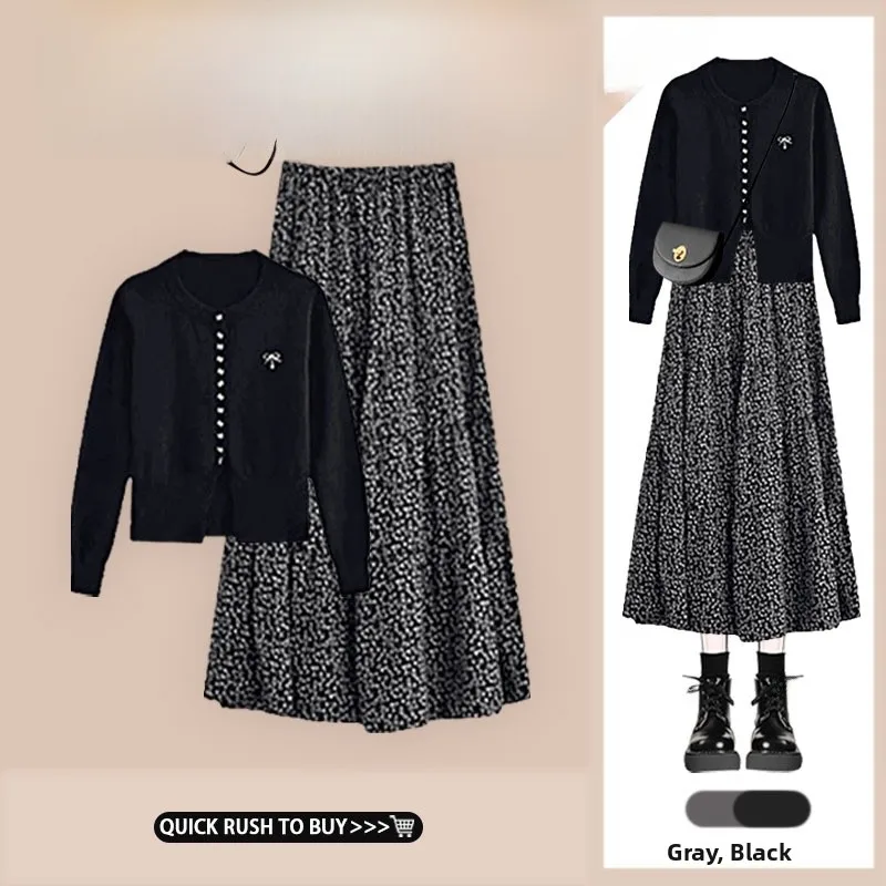 

Early Autumn Faion Anti-Aging Small Fraance Sle Slim Fit Knitted Top High Waist Floral f Skirt Two Piece Set