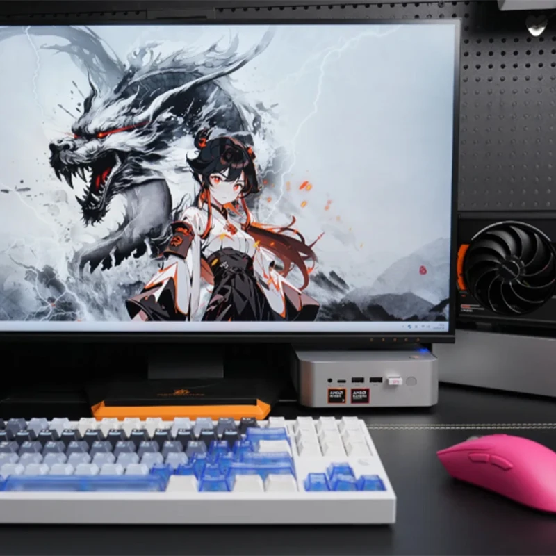 AMD R7 8845HS مضيف صغير DDR5 عالي الأداء أصلي Oculink RGB ضوء حلقة بصمة التمهيد مكتب الألعاب كمبيوتر مكتبي المضيف