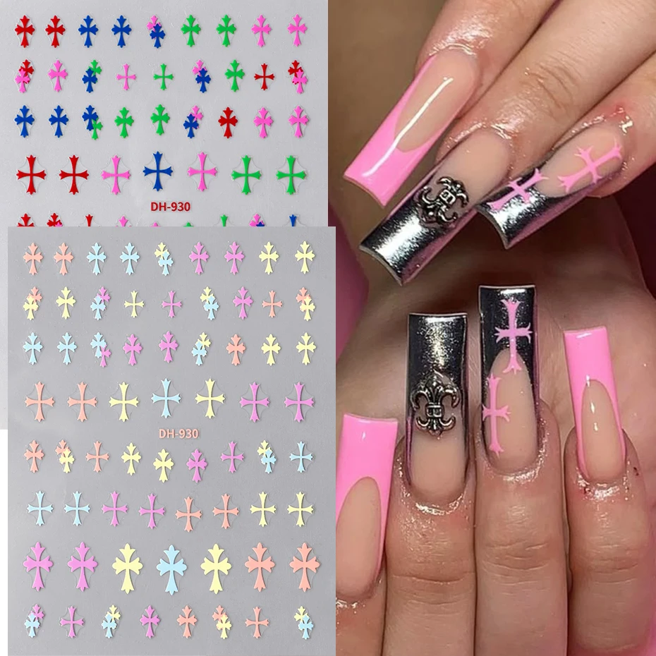 

2pcs Colorful Cross Pattern Nail Art Stickers 3D Decal Bright Colors Design Sliders Manicure Adhesive Gel Nail Art Decoration