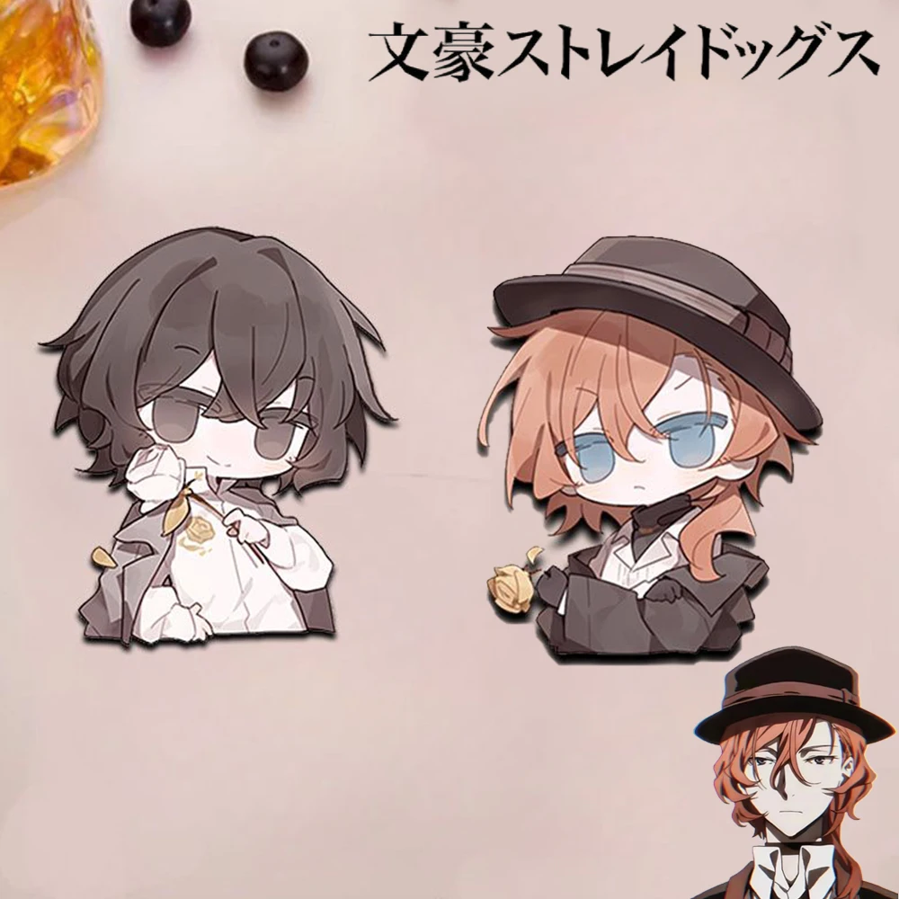 Anime Bungo Stray Dogs Dazai Osamu Nakahara Chuya Cosplay Badge Acrylic Brooch Clothes Lapel Pins Backpack Jewelry Accessories