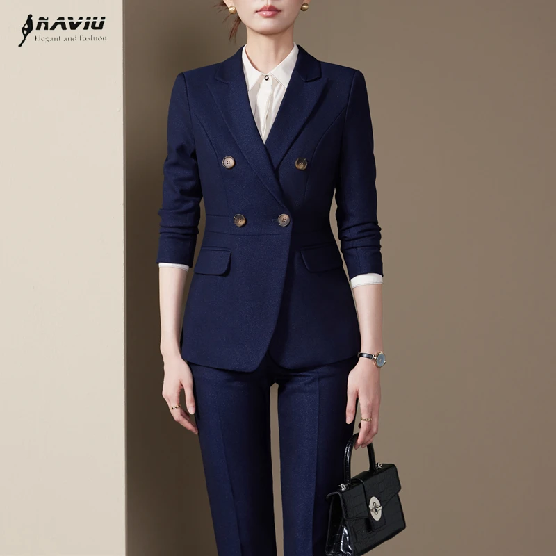 

NAVIU профессиональные костюмы женские новые модные темпераментные двубортные тонкие пиджаки и брюки офисная женская рабочая одежда