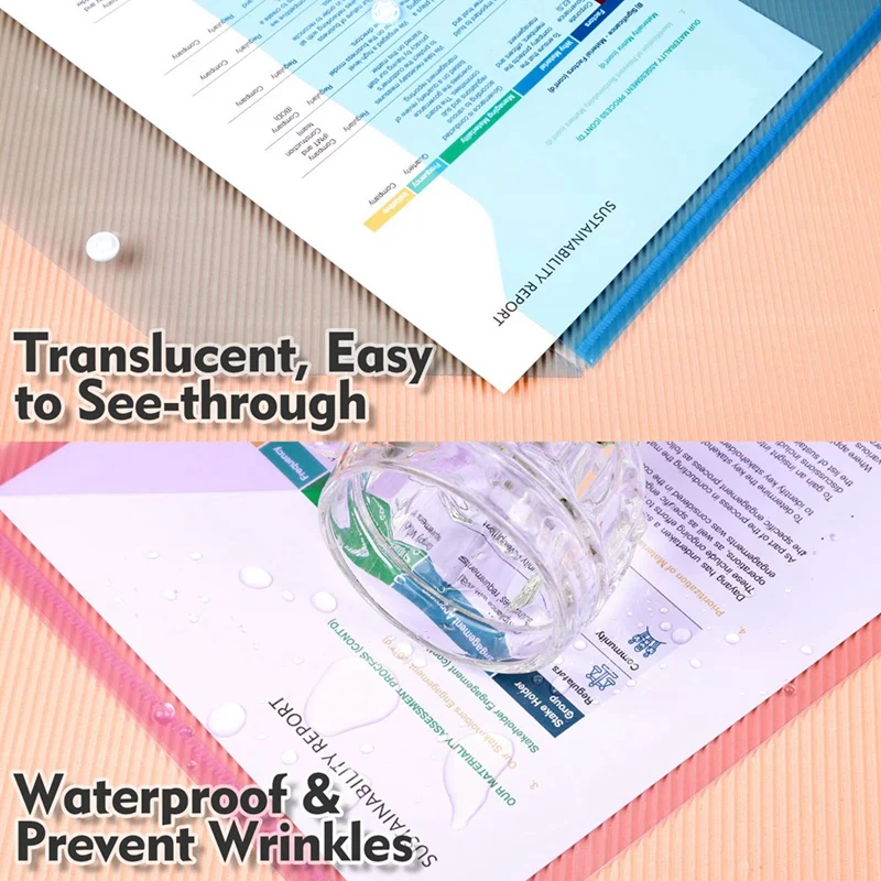 24Pack Plastic Envelopes With Snap Closure, Plastic File Folders For Documents A4 Clear Envelopes Folders,File Bags
